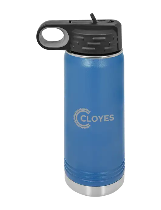 Polar Camel 20 oz Powder Coated Royal Vacuum Insulated Water Bottle w/Cloyes Logo