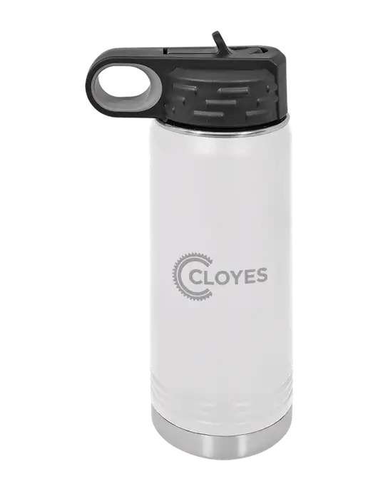 Polar Camel 20 oz Powder Coated White Vacuum Insulated Water Bottle w/Cloyes Logo