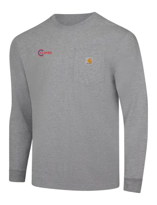 Carhartt Light Grey Heather Workwear Pocket Long Sleeve T-Shirt w/Cloyes Logo