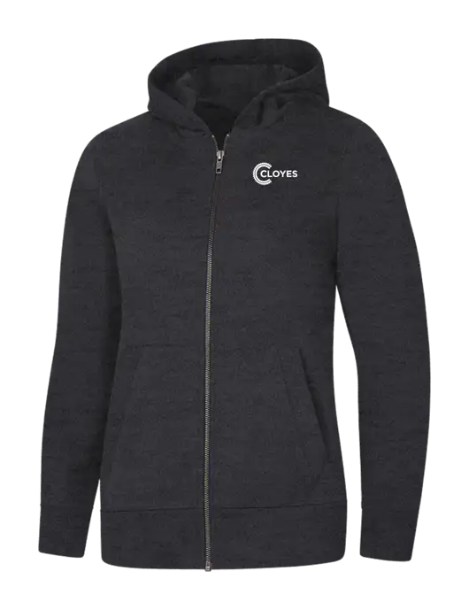 Womens Charcoal Heather Re-Fleece Full-Zip Hoodie w/Cloyes Logo