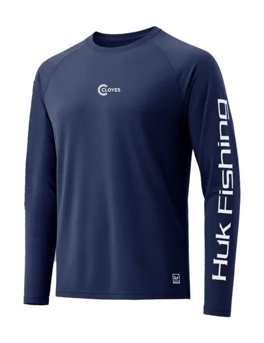 HUK Navy LoPro Pursuit Long Sleeve T-Shirt w/Cloyes Logo