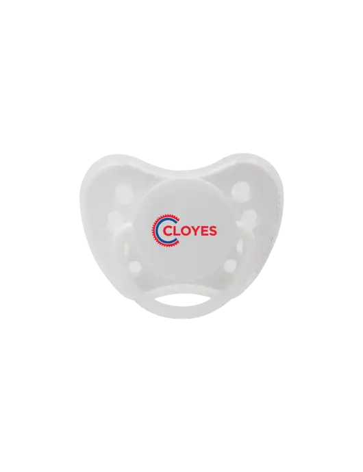 Silicone White Pacifier with Clear Cover w/Cloyes Logo