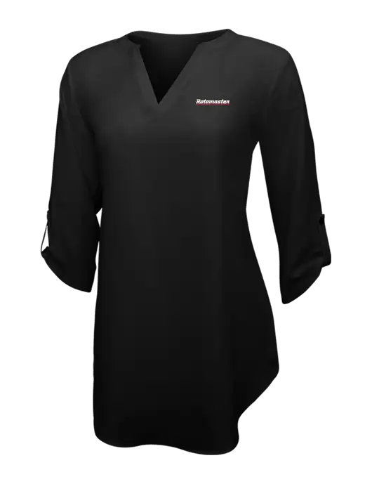 Womens Black 3/4 Sleeve Tunic Blouse w/Rotomaster Logo