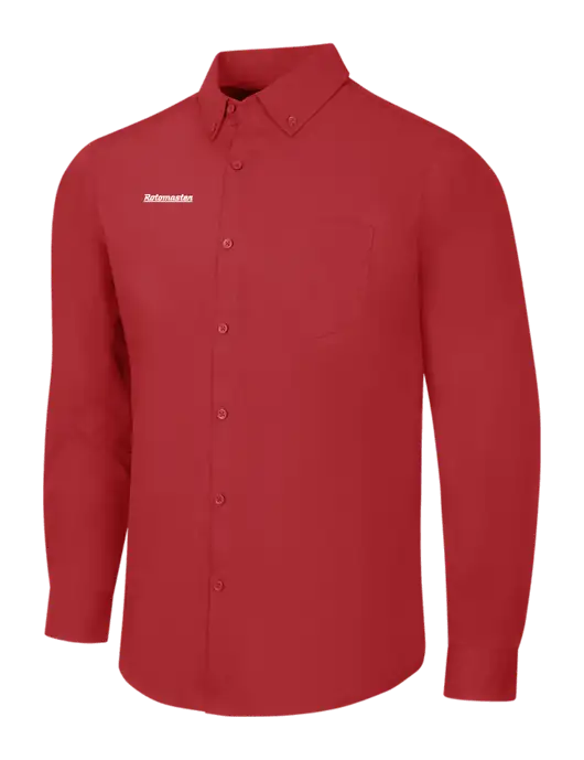 Red Long Sleeve Carefree Poplin Shirt w/Rotomaster Logo