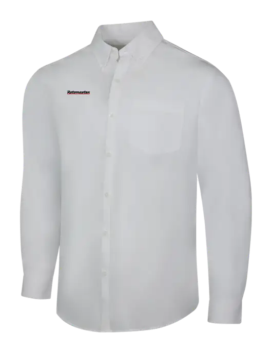 White Long Sleeve Carefree Poplin Shirt w/Rotomaster Logo