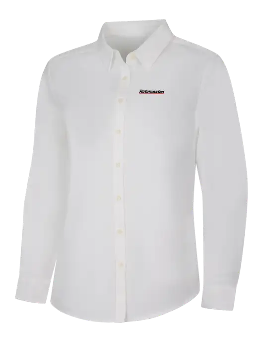 Womens White Long Sleeve Superpro React Twill Shirt w/Rotomaster Logo