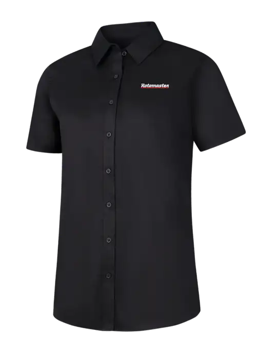 Womens Black Short Sleeve Superpro React Twill Shirt w/Rotomaster Logo