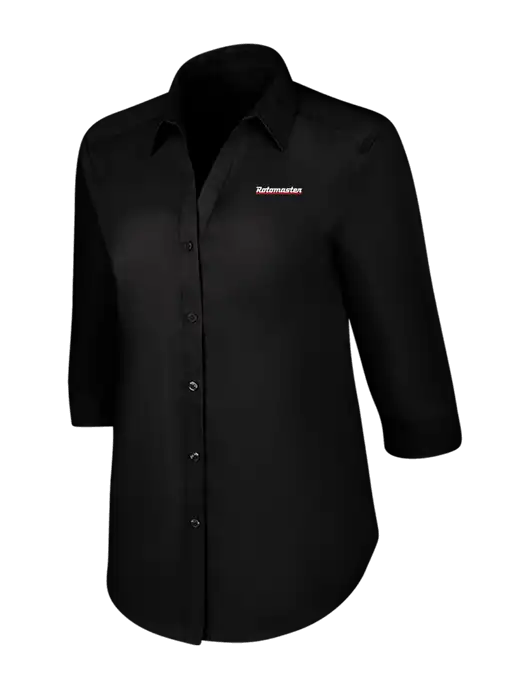 Womens Black 3/4 Sleeve Carefree Poplin Shirt w/Rotomaster Logo