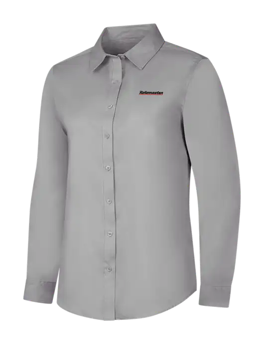 Light Grey Womens Long Sleeve Superpro React Twill Shirt w/Rotomaster Logo