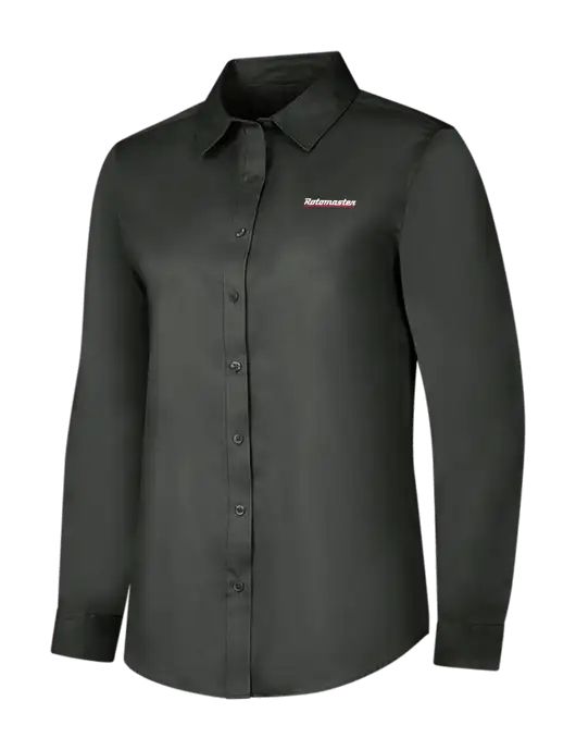 Dark Grey Womens Long Sleeve Superpro React Twill Shirt w/Rotomaster Logo
