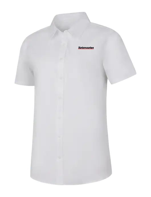 Womens White Short Sleeve Superpro React Twill Shirt w/Rotomaster Logo