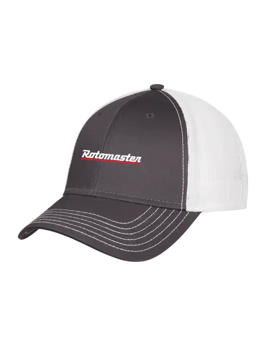 Dark Grey/White Mesh Trucker Cap Snap Back w/Rotomaster Logo