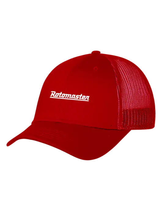 Red Mesh Trucker Cap Snap Back w/Rotomaster Logo