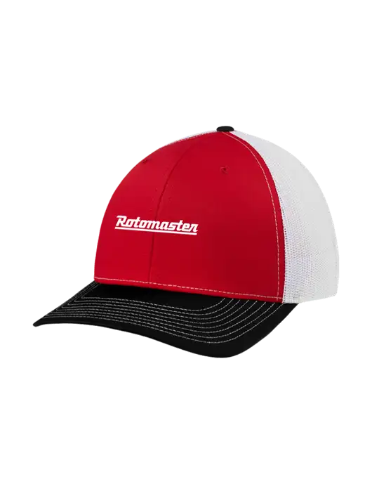 Richardson Adjustable Snapback Original 112 Trucker Cap Black/Red/White Mesh w/Rotomaster Logo