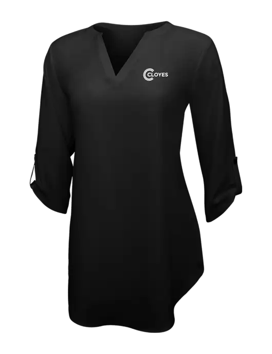 Womens Black 3/4 Sleeve Tunic Blouse w/Cloyes Logo