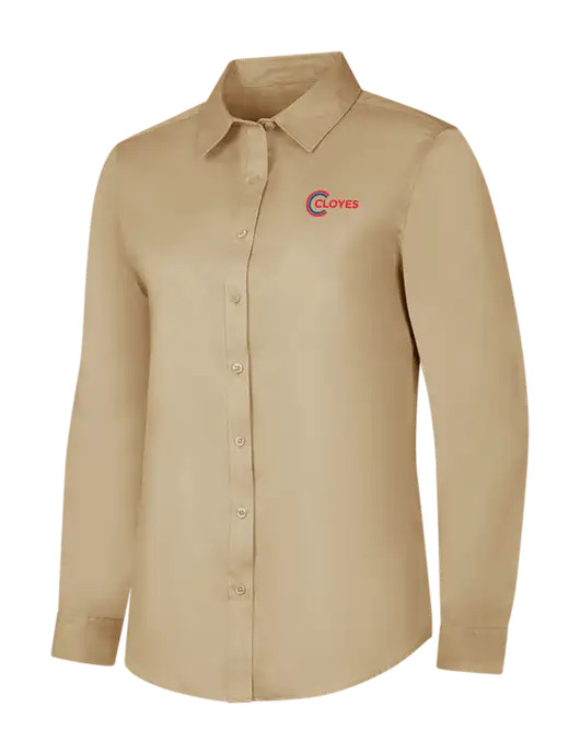 Dark Tan Womens Long Sleeve Superpro React Twill Shirt w/Cloyes Logo