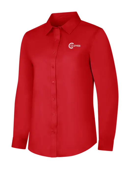 Red Womens Long Sleeve Superpro React Twill Shirt w/Cloyes Logo