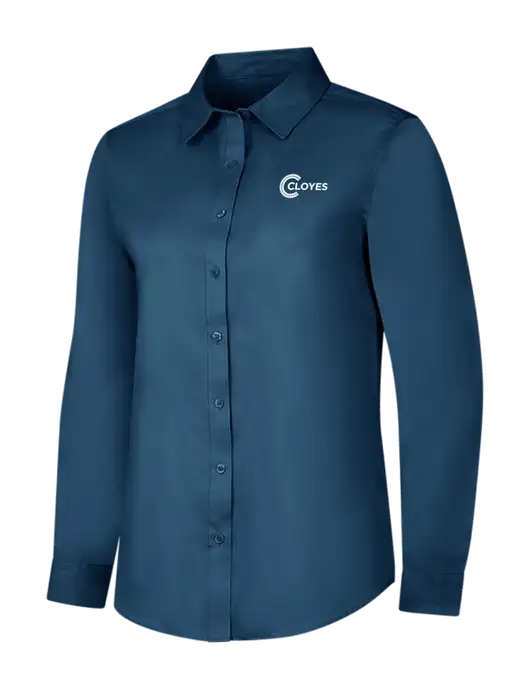 Light Navy Womens Long Sleeve Superpro React Twill Shirt w/Cloyes Logo