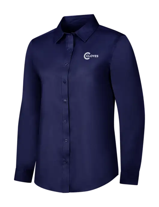 Navy Womens Long Sleeve Superpro React Twill Shirt w/Cloyes Logo