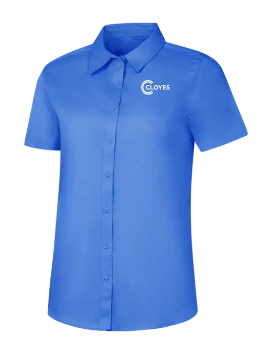 Womens Dark Carolina Blue Short Sleeve Superpro React Twill Shirt w/Cloyes Logo