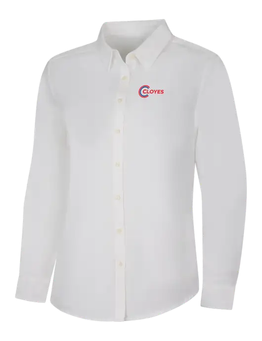 Womens White Long Sleeve Superpro React Twill Shirt w/Cloyes Logo