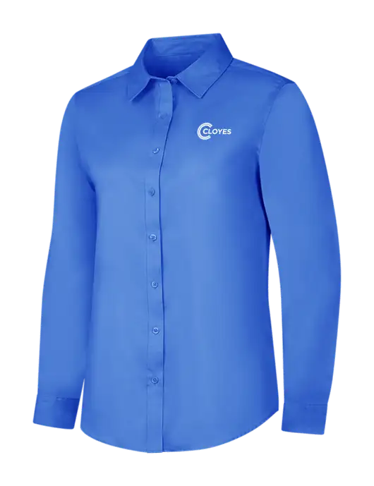 Dark Carolina Blue Womens Long Sleeve Superpro React Twill Shirt w/Cloyes Logo