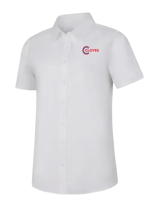 Womens White Short Sleeve Superpro React Twill Shirt w/Cloyes Logo