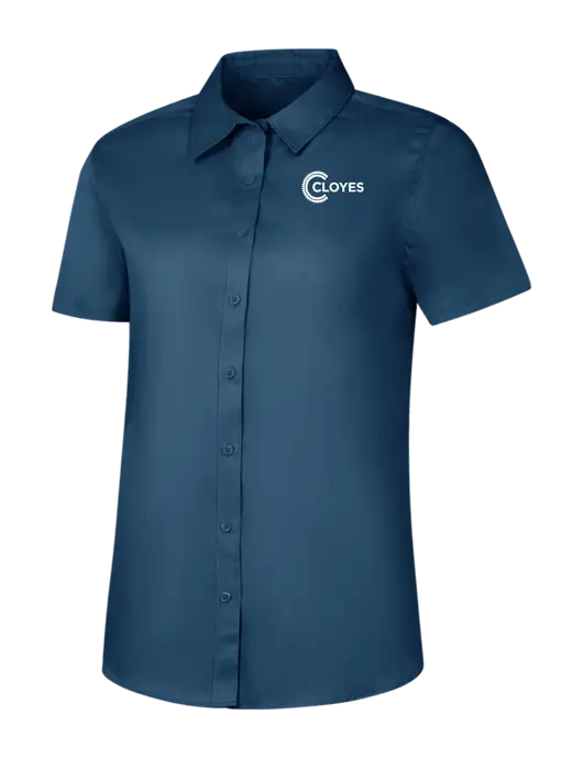 Womens Light Navy Short Sleeve Superpro React Twill Shirt w/Cloyes Logo