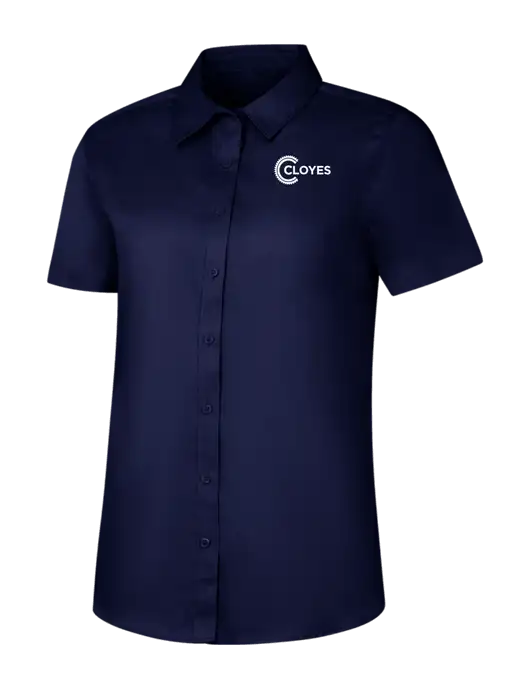 Womens Navy Short Sleeve Superpro React Twill Shirt w/Cloyes Logo