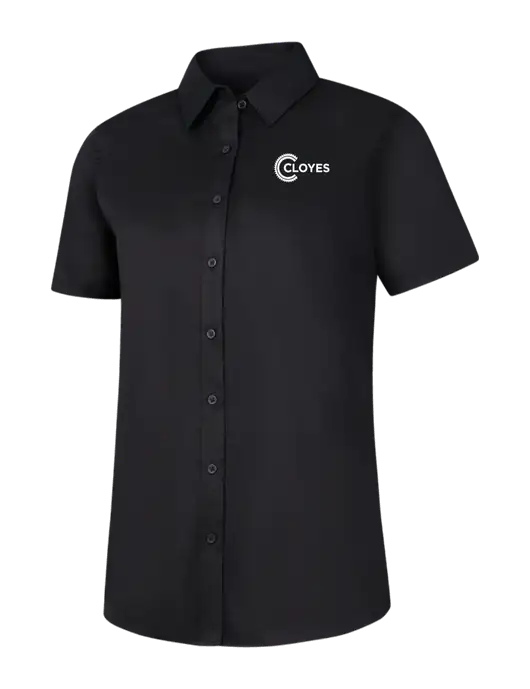 Womens Black Short Sleeve Superpro React Twill Shirt w/Cloyes Logo