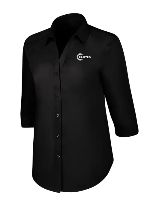 Womens Black 3/4 Sleeve Carefree Poplin Shirt w/Cloyes Logo