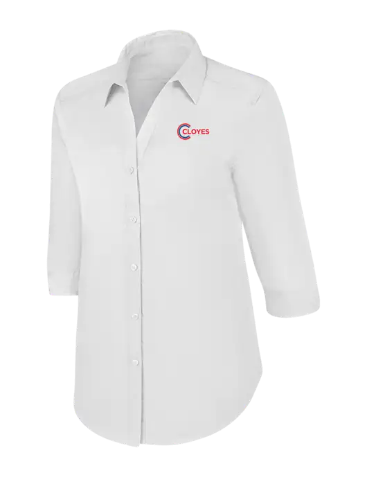 Womens White 3/4 Sleeve Carefree Poplin Shirt w/Cloyes Logo