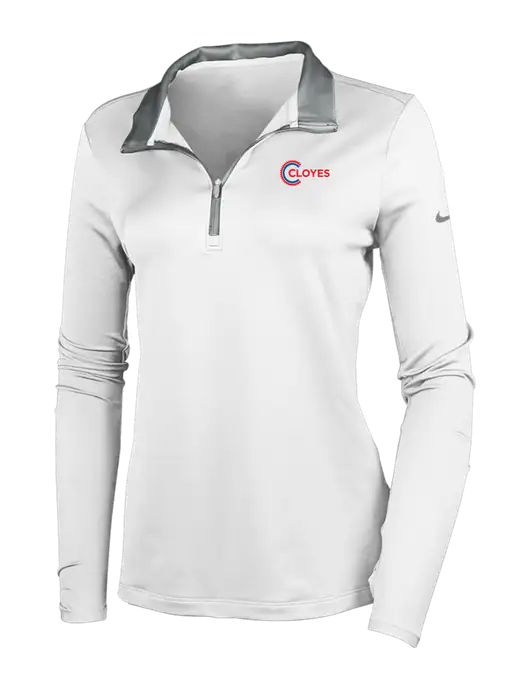 NIKE White/Dark Grey Womens Dry-Fit Stretch 1/2 Zip Cover-Up w/Cloyes Logo