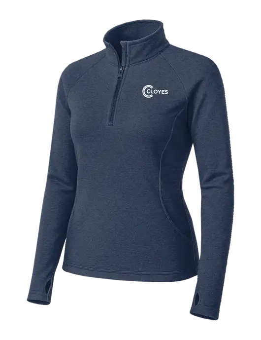 Navy Heather Womens Sport Wick Stretch 1/4 Zip Pullover w/Cloyes Logo