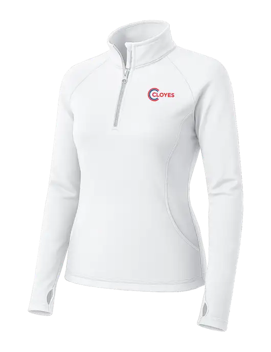 White Womens Sport Wick Stretch 1/4 Zip Pullover w/Cloyes Logo