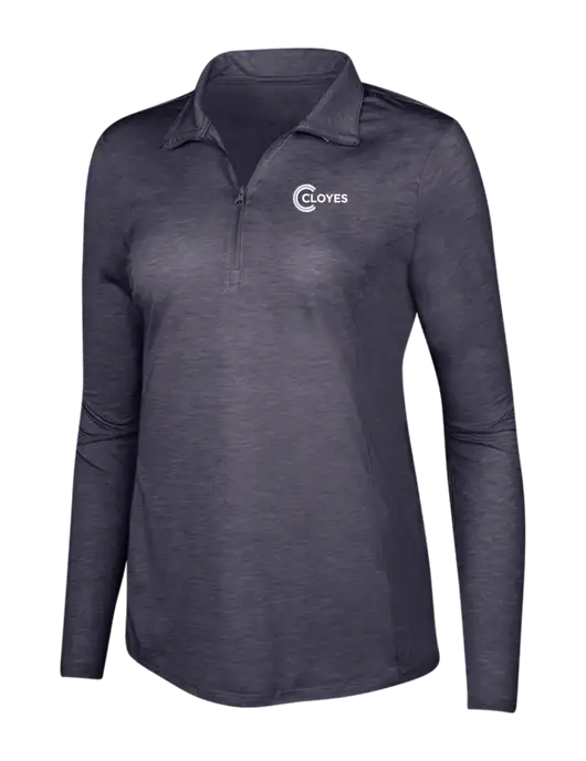 True Navy Heather Womens Posicharge Tri-Blend Wicking 1/4 Zip Pullover w/Cloyes Logo