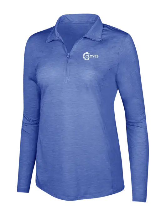 True Royal Heather Womens Posicharge Tri-Blend Wicking 1/4 Zip Pullover w/Cloyes Logo