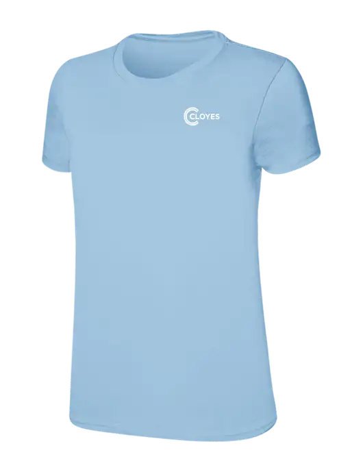 Womens Ring Spun Light Blue 4.5 oz T-Shirt w/Cloyes Logo
