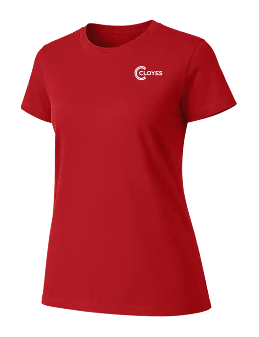 Womens Ring Spun Bright Red 4.5 oz T-Shirt w/Cloyes Logo