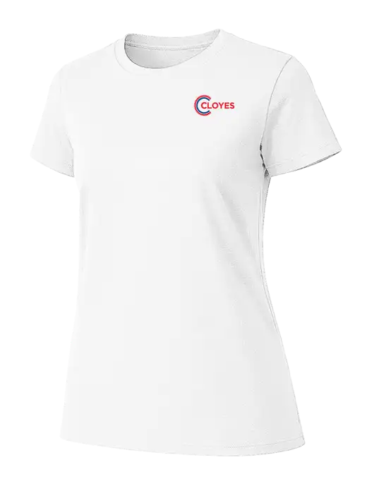 Womens Ring Spun White 4.5 oz T-Shirt w/Cloyes Logo