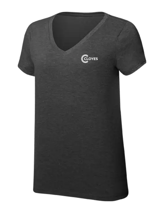 Womens Simply Soft V-Neck Black Frost 4.5oz  Poly/Combed Ring Spun Cotton T-Shirt w/Cloyes Logo