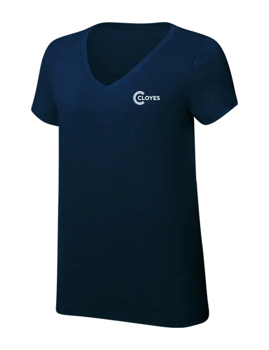 Womens Simply Soft V-Neck New Navy 4.5oz  Poly/Combed Ring Spun Cotton T-Shirt w/Cloyes Logo