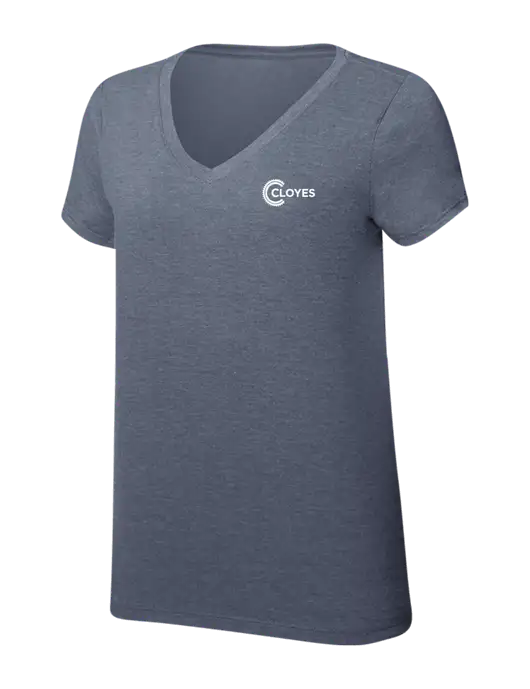 Womens Simply Soft V-Neck Navy Frost 4.5oz  Poly/Combed Ring Spun Cotton T-Shirt w/Cloyes Logo