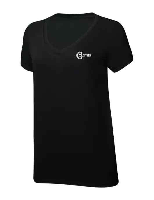 Womens Simply Soft V-Neck Black 4.5oz  Poly/Combed Ring Spun Cotton T-Shirt w/Cloyes Logo
