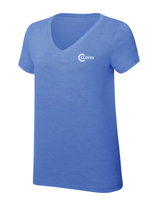 Womens Simply Soft V-Neck Royal Frost 4.5oz  Poly/Combed Ring Spun Cotton T-Shirt w/Cloyes Logo