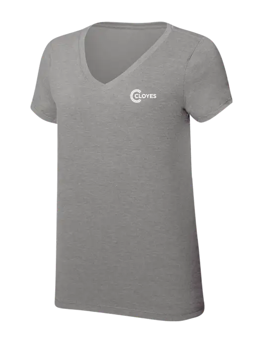 Womens Simply Soft V-Neck Grey Frost 4.5oz  Poly/Combed Ring Spun Cotton T-Shirt w/Cloyes Logo