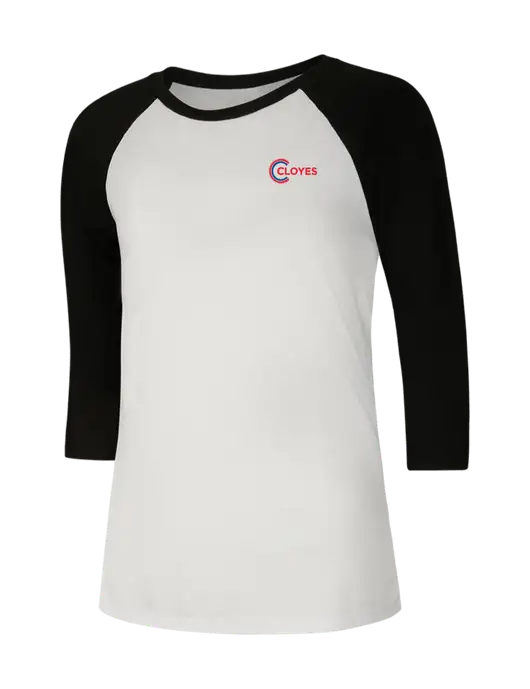 Womens Simply Soft 3/4 Sleeve Black/White Ring Spun Cotton T-Shirt w/Cloyes Logo