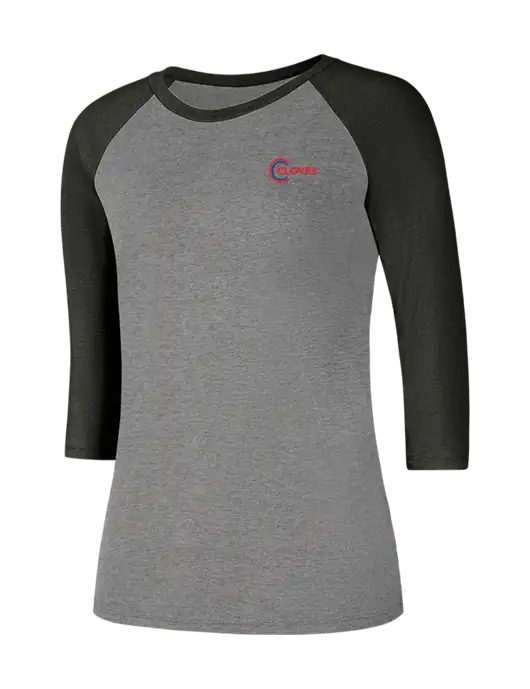 Womens Simply Soft 3/4 Sleeve Black Frost/Grey Frost Ring Spun Cotton T-Shirt w/Cloyes Logo