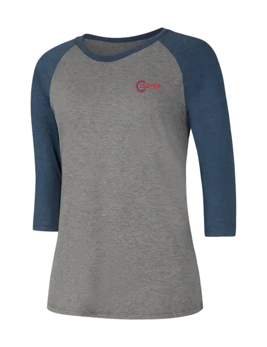 Womens Simply Soft 3/4 Sleeve Navy Frost/Grey Frost Ring Spun Cotton T-Shirt w/Cloyes Logo