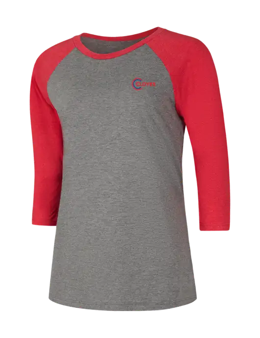 Womens Simply Soft 3/4 Sleeve Red Frost/Grey Frost Ring Spun Cotton T-Shirt w/Cloyes Logo